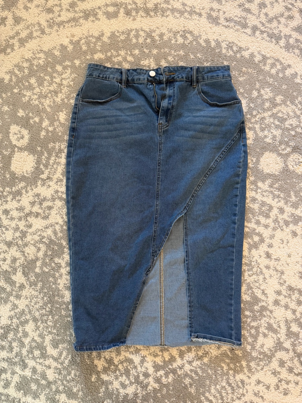 Allegra K Dark Blue Denim Pencil Skirt with Front Wrap Slit